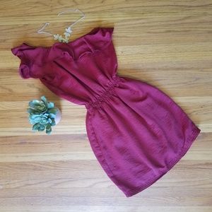 Burgundy 1 Shoulder Ruffle Dress